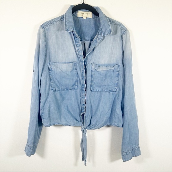 Anthropologie x Cloth & Stone Chambray Button Down Cropped Tie Roll Tab Shirt - Picture 1 of 10